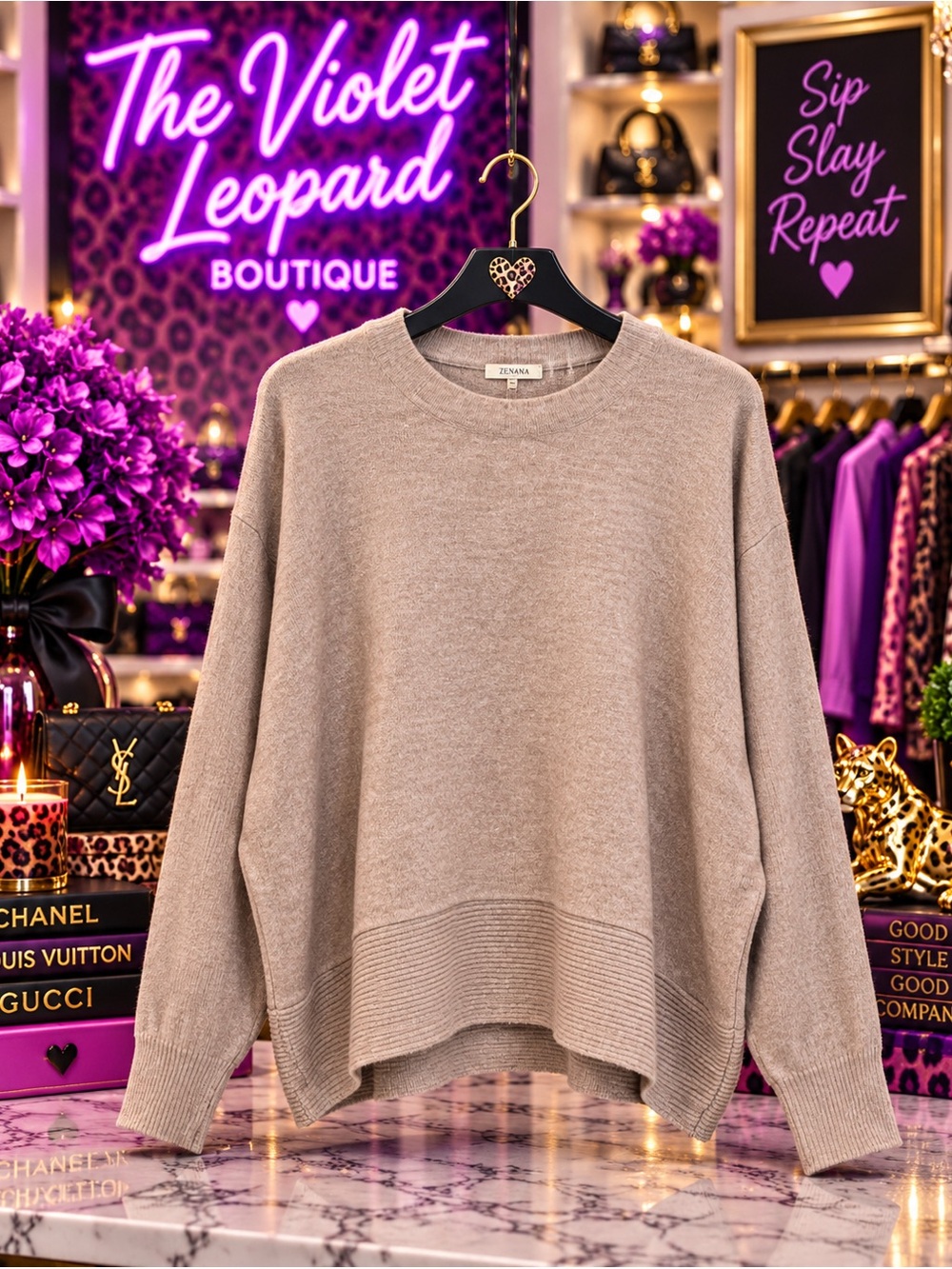 Zenana BRUSHED MELANGE HACCI DOLMAN SLEEVE SWEATER